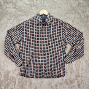 Vintage Faconnable Mens Dress Shirt Size M Pockets Check Plaid Long Sleeve